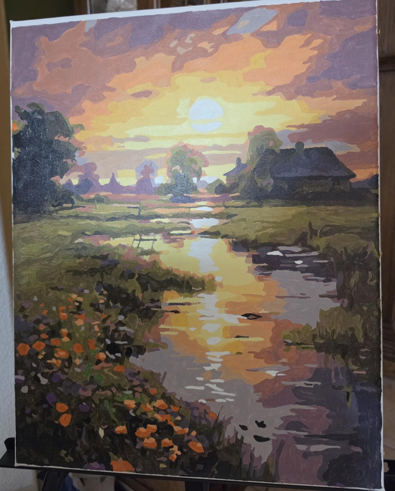 Paint by Numbers Kit for Adults Beginner 16x20 Inch, Countryside Sunset, DIY Acrylic Painting by Numbers Riverside Cabin Landscape, Without Frame Canvas, Stress Relief Craft Kits, Home Decor Gift customer photo 2