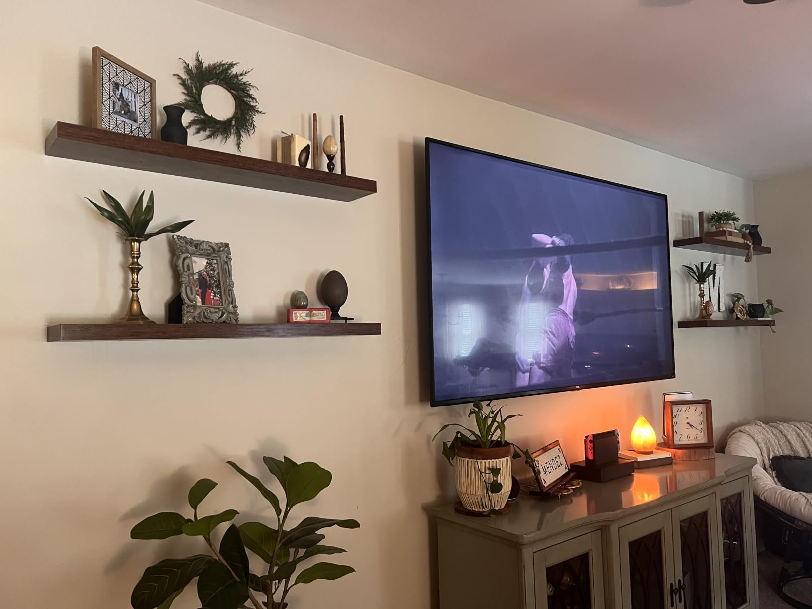 Fun Memories 55 Inch Fireplace Mantel - Long Floating Shelf, Wall Mounted Farmhouse Display with Invisible Heavy Duty Metal Bracket, Oak customer photo 2