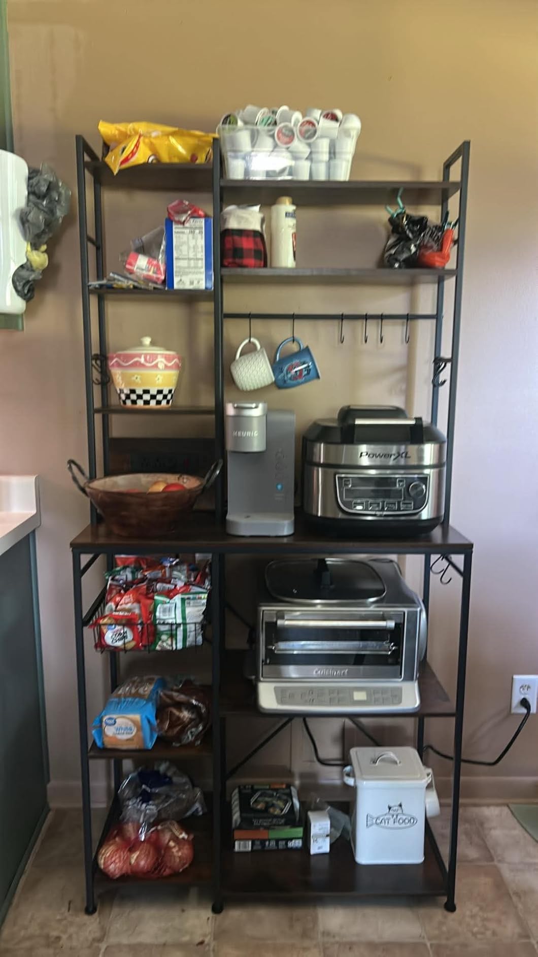 SNTD 6-Tier Bakers Rack with Power Outlets, 36 x 14.6 x 72 in, Rustic Brown | Large Capacity for Small Appliances, Stable Metal Frame with Wood Shelves, Pull-Out Basket, 14 Hooks customer photo 1