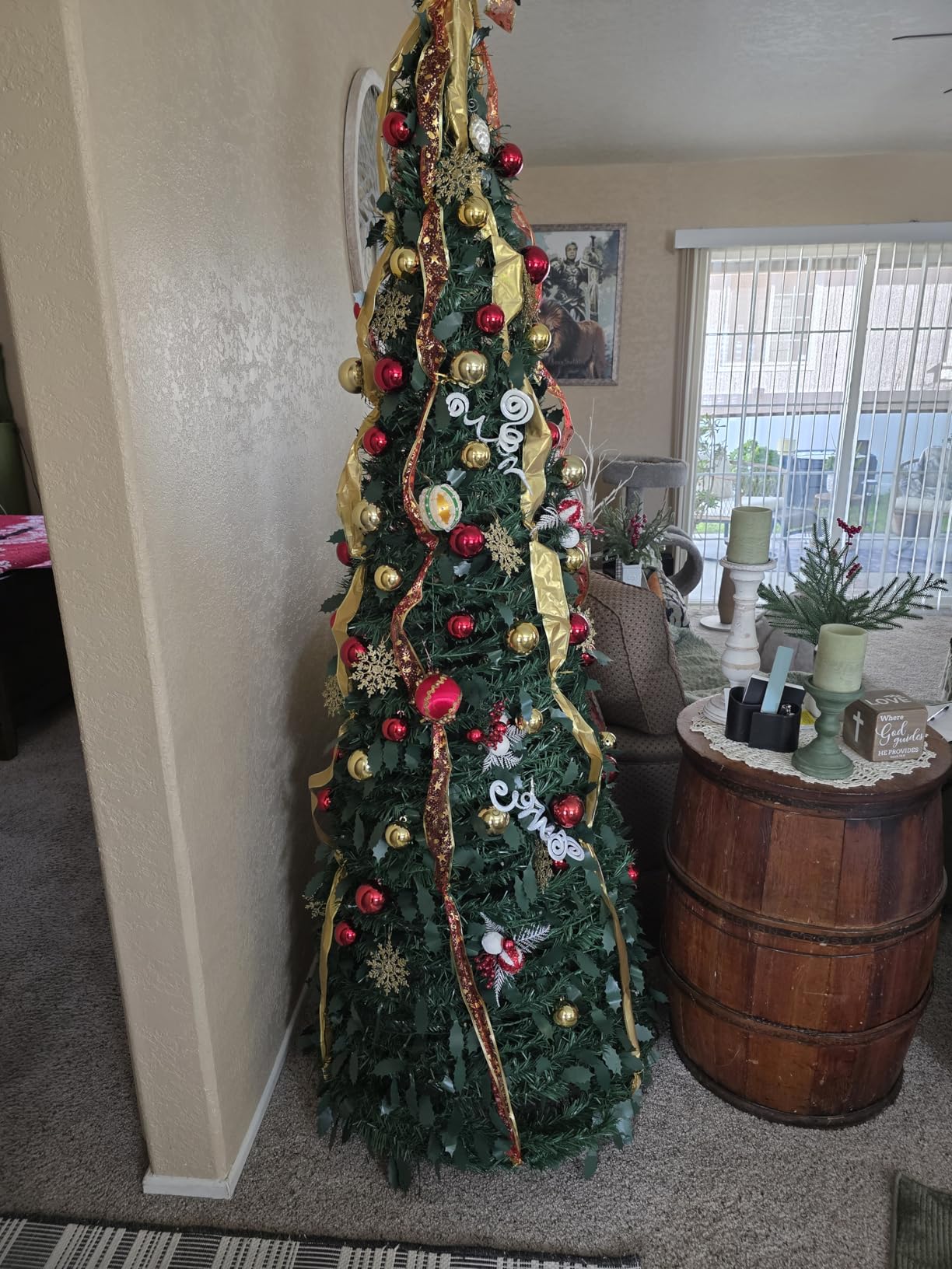 7ft Pop Up Pre-Lit Christmas Tree with 200 Warm White & Multicolor Lights | Easy setup folding tinsel tree, Collapsible Xmas tree for holiday party, Pre-decorated tree, Multicolor & warm lights customer photo 2