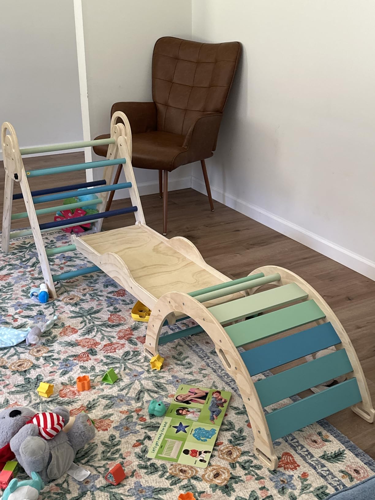 ElegantCrafts Pikler Triangle Set with Cushion, Montessori Climbing Set, Indoor Climb Toys, Indoor Playground Jungle Gyms, 9 Combinations Climbing Toy Set for Toddler, Baby, Kids 1-4 customer photo 1