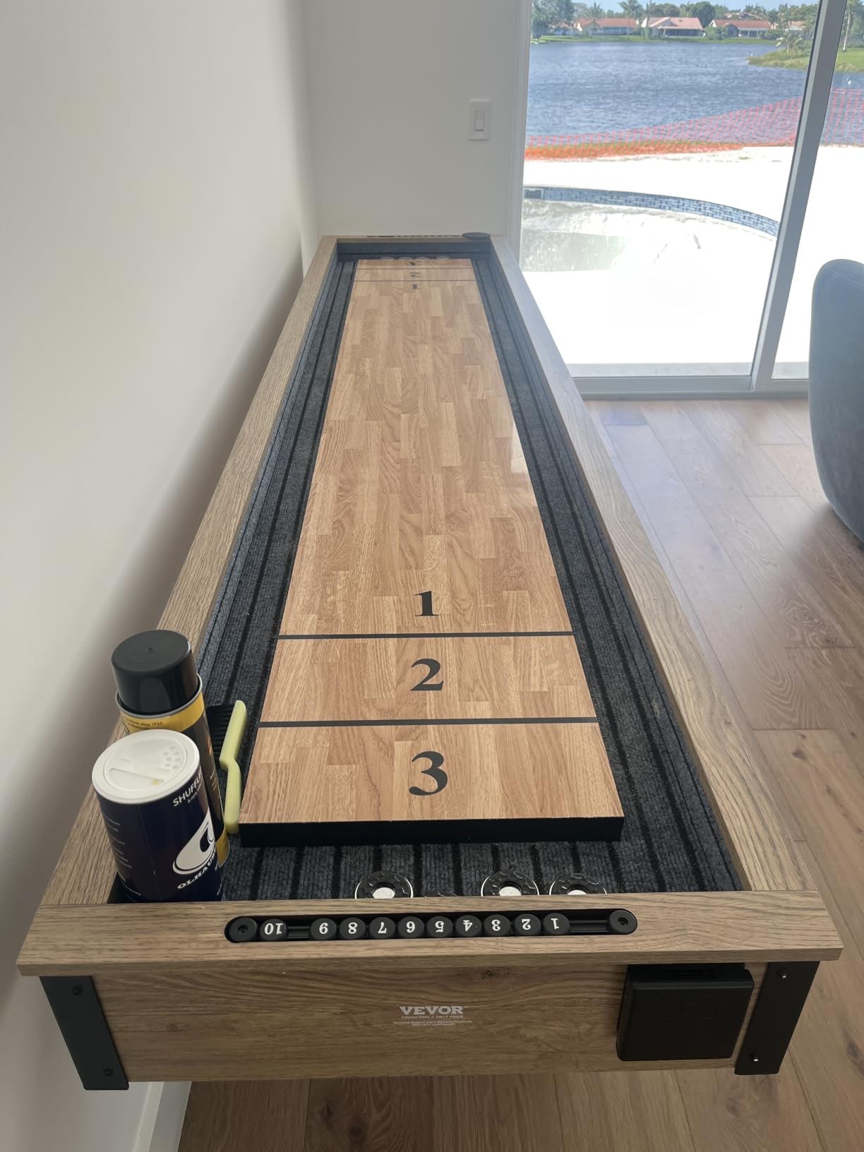 VEVOR 7ft 9ft 12ft Shuffleboard Table for Family Game Room, Shuffle Board with Scratch-Resistant Playfield, Legs, 8 Pucks, Wax, Brush, for Smooth Fast Puck Action customer photo 2