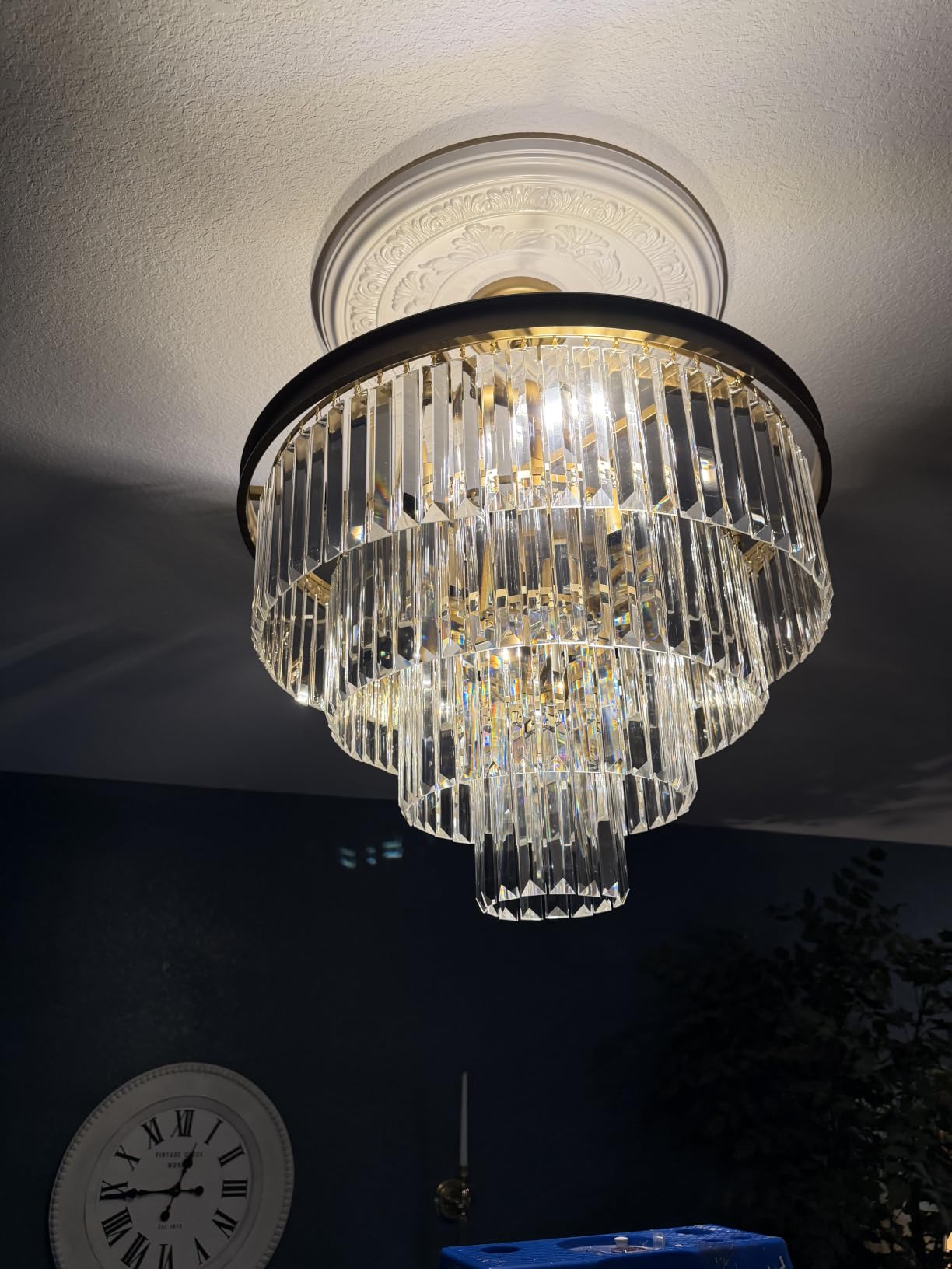 Weesalife Black Crystal Chandeliers for Dining Room, 4-Lights D12 Inch | Modern Crystal Pendant Lighting Fixture, 3 Tiers Small Chandeliers for Kitchen Island Bedroom Entryway Foyer customer photo 2