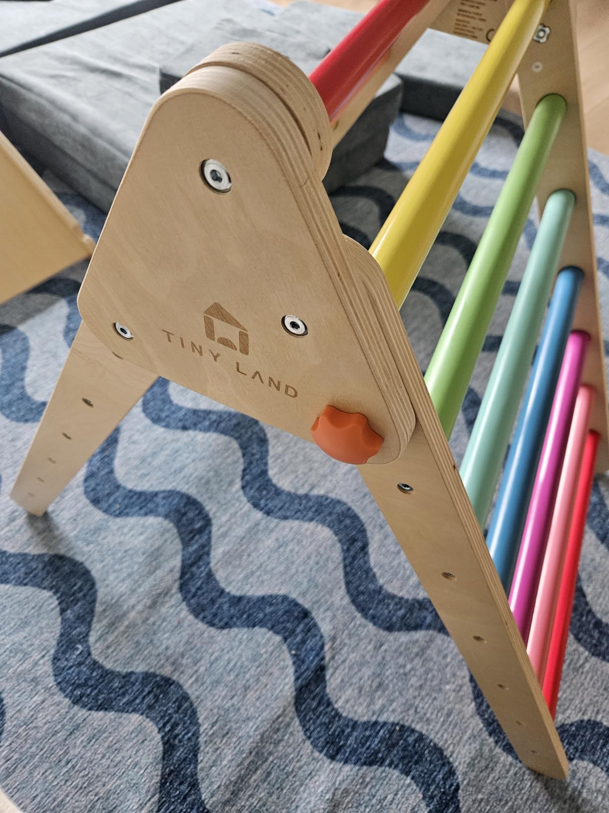 Tiny Land Pikler Triangle Set, 7-in-1 Foldable Pikler Triangle Climbing Toys Set for Kids,Baby Indoor Playground Jungle Gym, Wooden Montessori Climbing Set for Toddler (Rainbow) customer photo 1