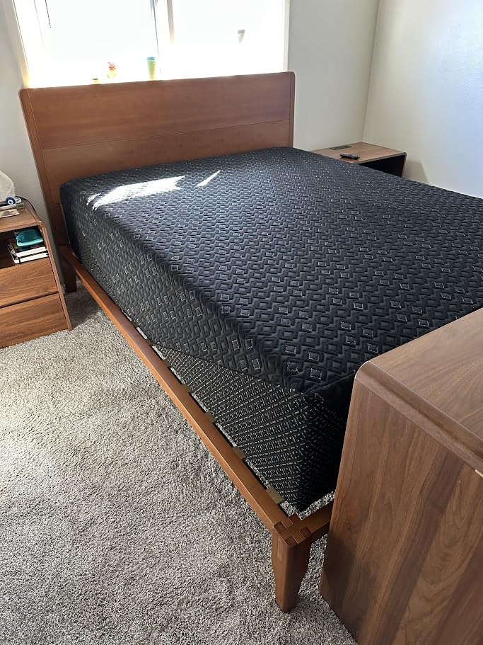 Merax Queen Size Bamboo Platform Bed Frame with Tall Headboard, Brown | Mid-Century Modern Solid Bedframe Queen-Size, Wood Slat Support, No Box Spring Needed, Easy Assembly, Noise Free customer photo 1