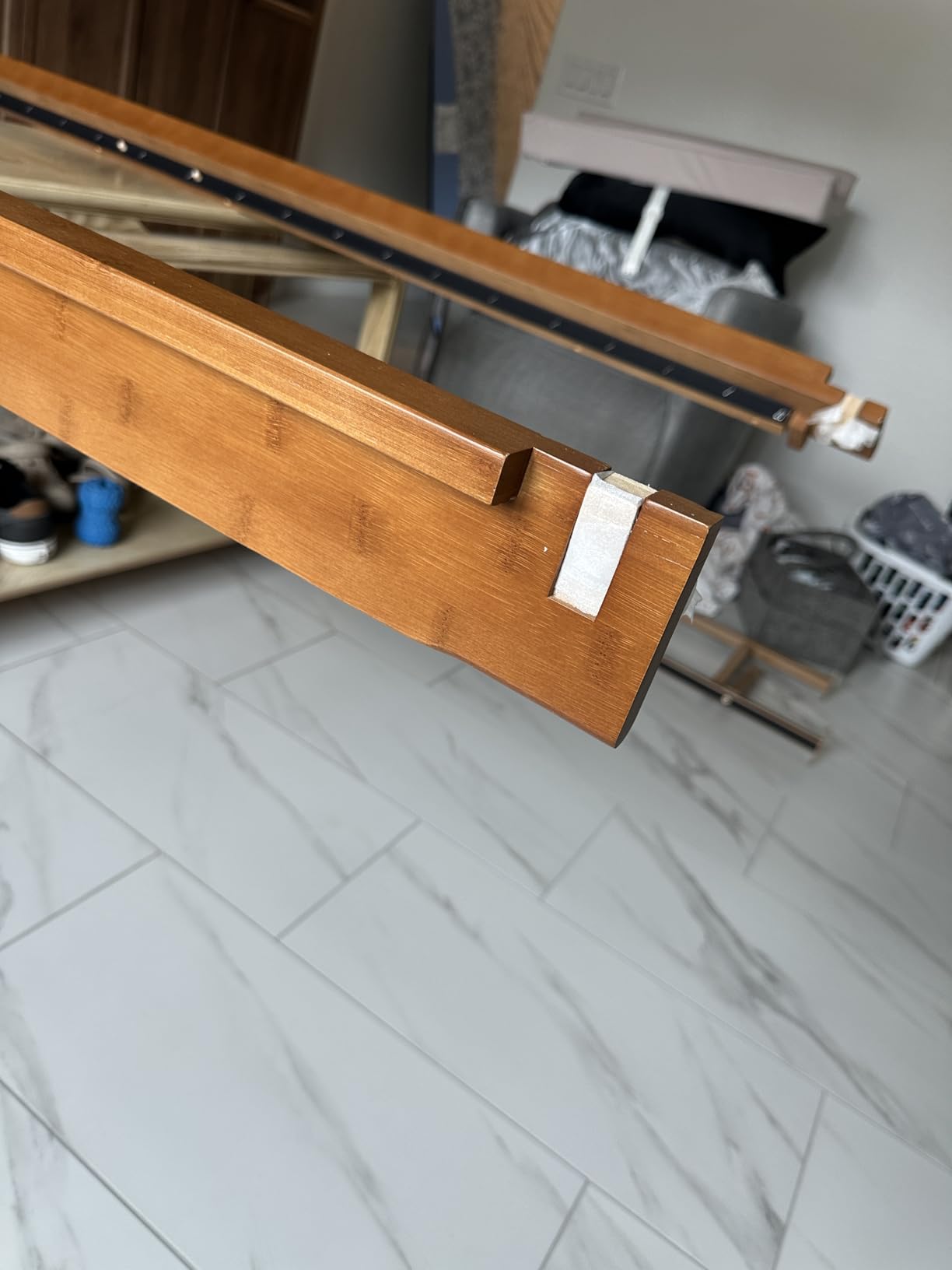 Merax Queen Size Bamboo Platform Bed Frame with Tall Headboard, Brown | Mid-Century Modern Solid Bedframe Queen-Size, Wood Slat Support, No Box Spring Needed, Easy Assembly, Noise Free customer photo 2