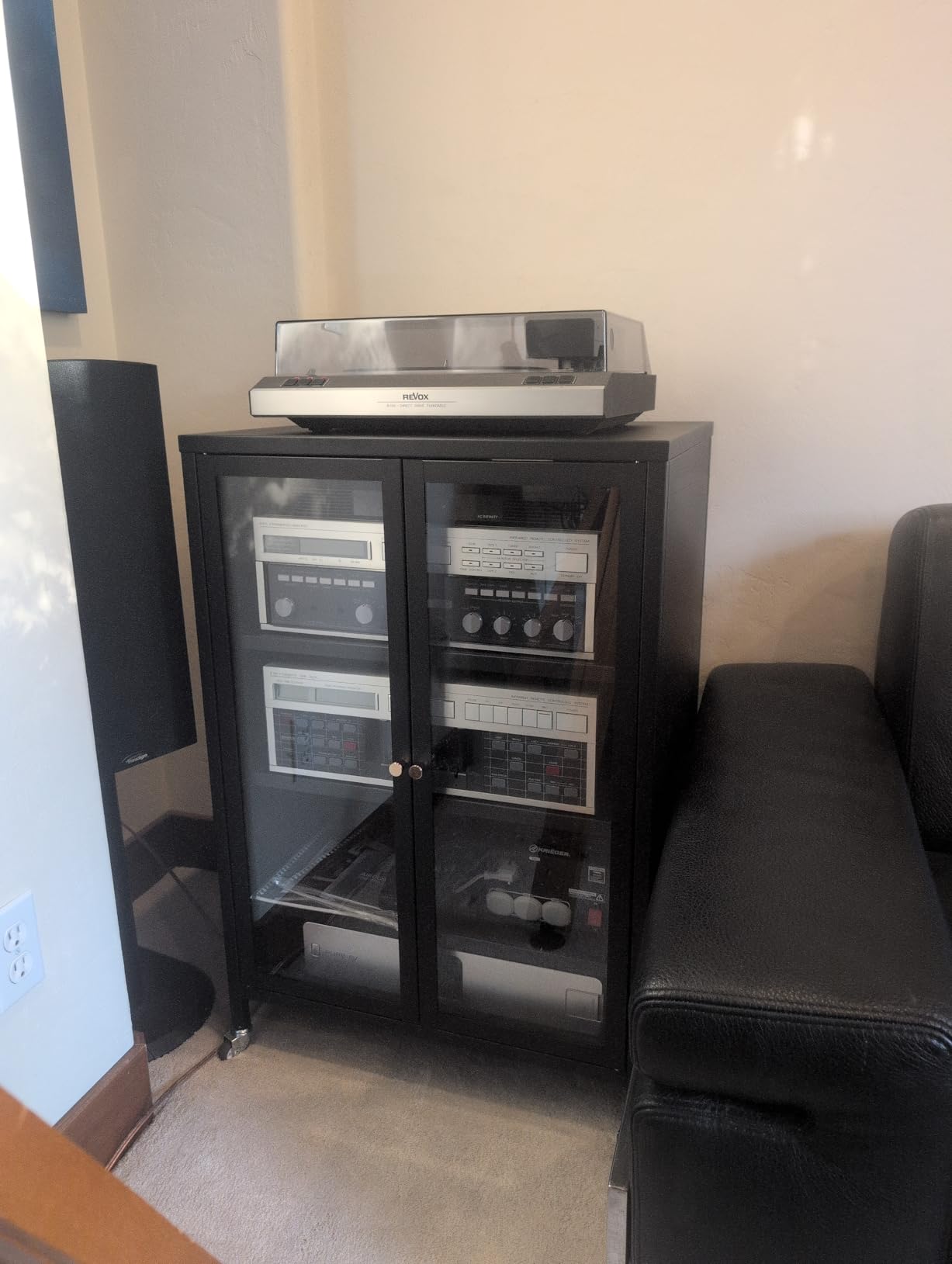 Stereo Cabinet, Metal Media Storage Cabinet with Glass Doors, Audio-Video Media Stand with 4 Adjustable Shelves, AV Stand for Meeting, Living, Recording Room, Require Assembly, Black customer photo 1