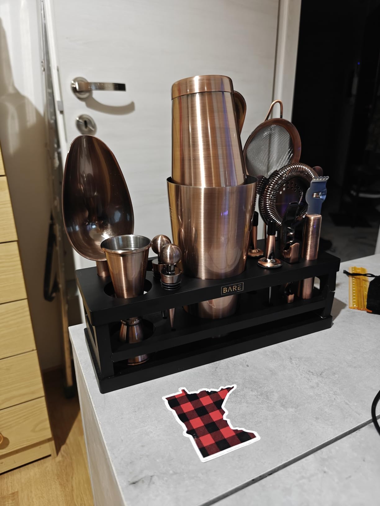 BARE BARREL Mixology Bartender Kit Bar Set | 16-Piece Cocktail Shaker Set | Martini Barware Mixing Tools for Home Bartending | Incl. 35 Recipe Cards | Gift Set (28oz Boston Shaker, Brass/Black) customer photo 2