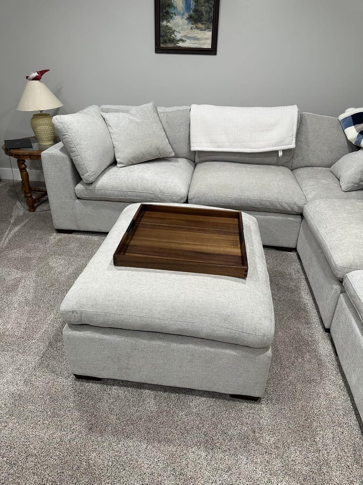 Joy&Grace Large Ottoman Tray for Living Room and Coffee Table, Decorative Acacia Wood Serving Tray with Metal Handles for Breakfast in Bed, Dinner Food Kitchen TV (Natural, 20