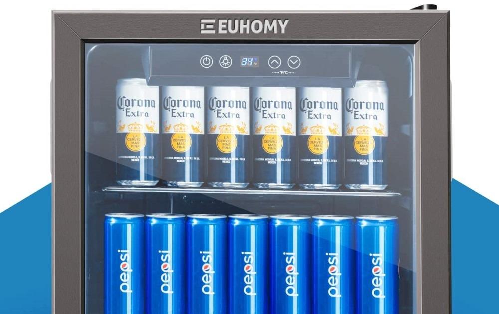 EUHOMY 24 Can Mini Fridge, 18L Beverage Refrigerator with Quiet Compressor | 0.6 Cu.ft Capacity, 40F to 61F, Countertop, Digital Temperature Control, Removable Shelves, LED Light, Home Bar Office Use customer photo 2