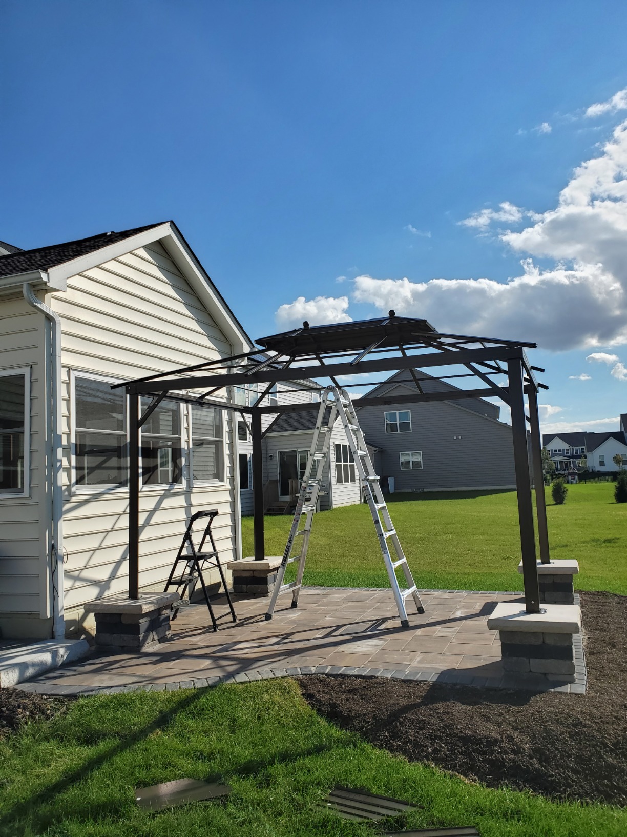 EROMMY 12' x 18' Hardtop Gazebo, Aluminum Frame Gazebos with Galvanized Steel Double Roof, Permanent Outdoor Metal Pavilion with Curtain and Netting for Patio, Lawn, Deck customer photo 2