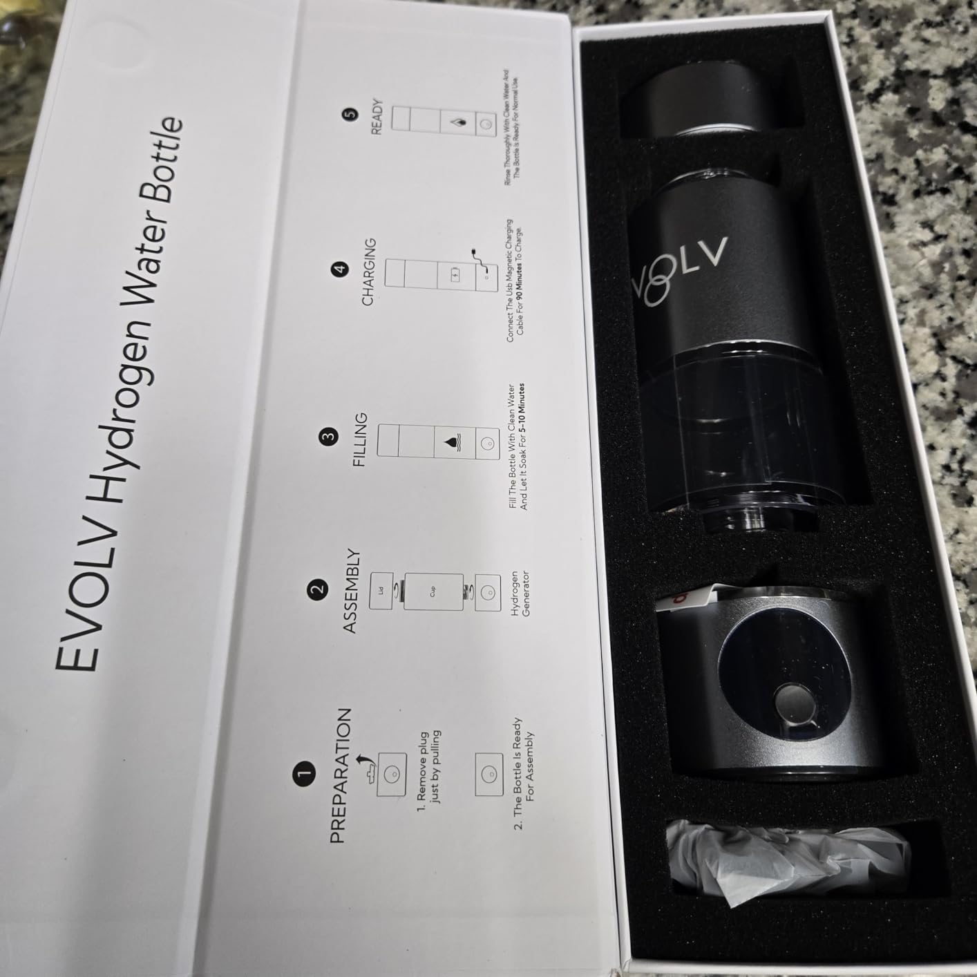 EVOLV Hydrogen Water Bottle, Water Ionizer, Leak Proof Design, Black | SPE & PEM Water Ionizer 5PPM, Highest Concentrated Dose, Water Bottle for Energy, Recovery, And Everyday Wellness, 8oz Bottle customer photo 1