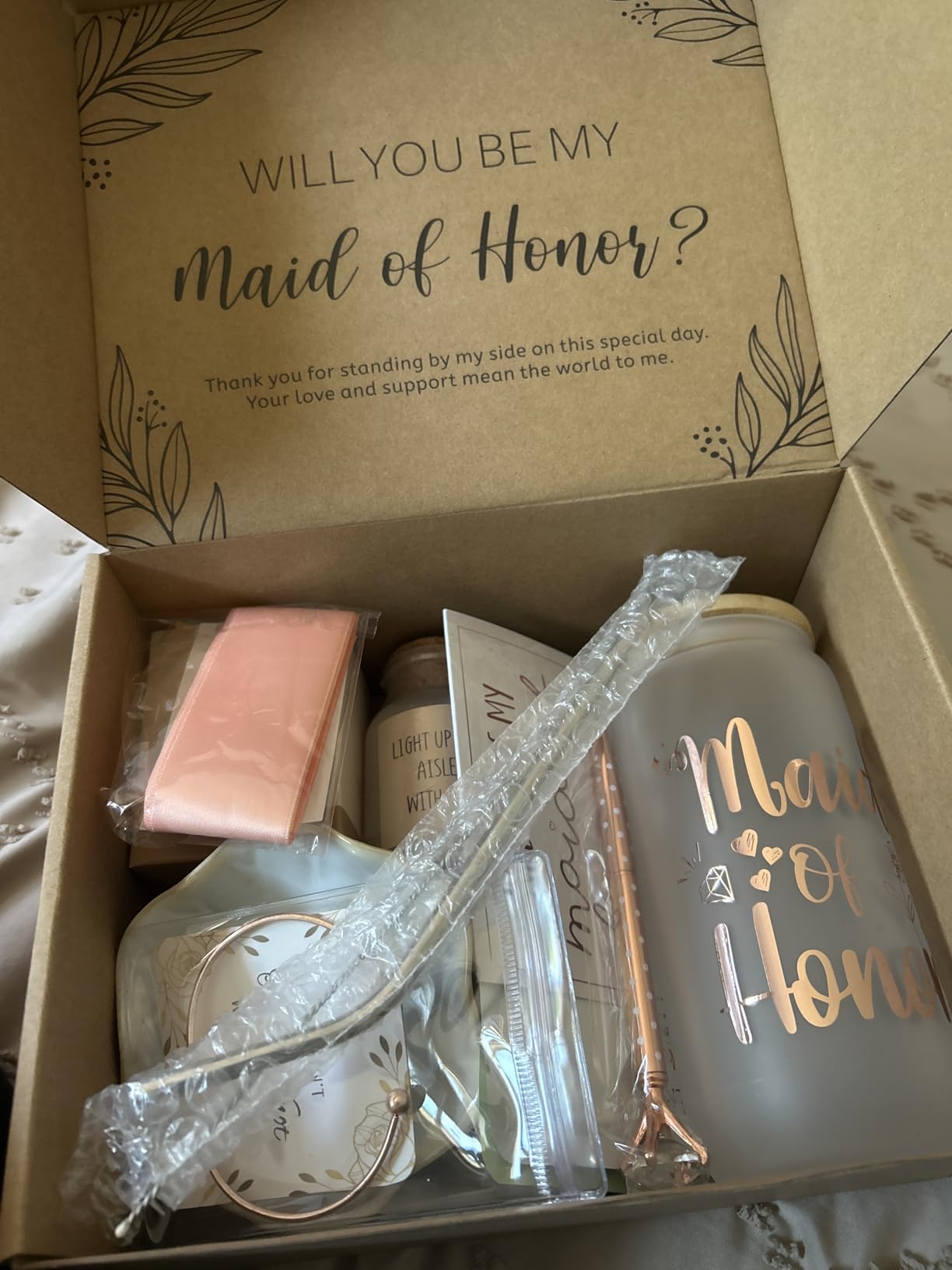 Bridesmaid Proposal Gifts, Bridesmaids Proposal Box Set - Will You Be My Bridesmaid Gifts, Bridal Shower & Pre Wedding Gift for Bridesmaids, Spa Self Care Gift w/ 16oz Glass Candle & Hand Cream, 10PCS customer photo 2