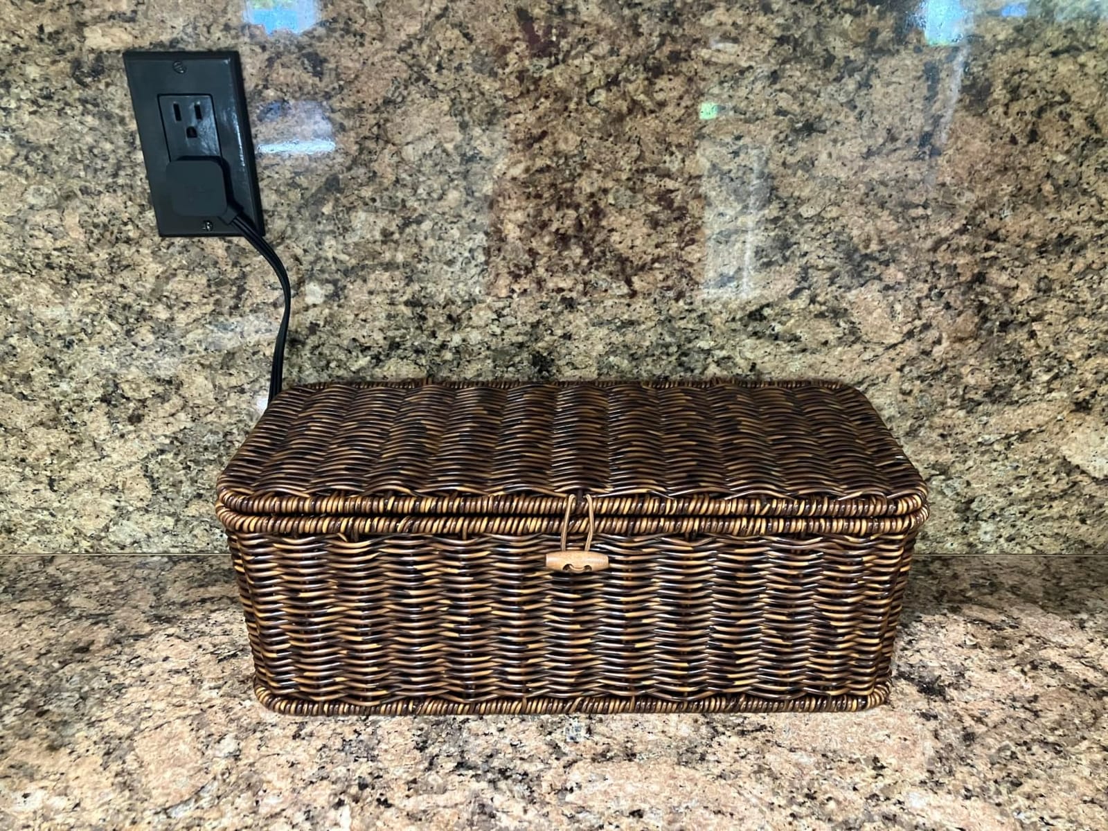 Cable Management Box, Cord Organizer with Lid & Cable Ties - Brown, L | Handmade Open Slots Cord Hider Outlet Covers for Power Strip TV PC Router Charger Under Desk Storage customer photo 2