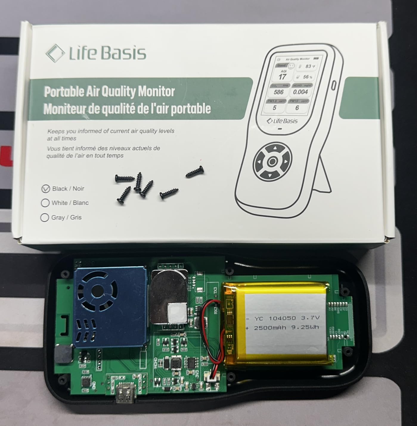 LifeBasis Air Quality Monitor Indoor, 11-in-1 Air Quality Detector | Air Meter Test AQI, PM1.0, PM2.5, PM10, CO2, TVOC, HCHO, Particles, Temperature and Humidity with Alert - Black customer photo 1