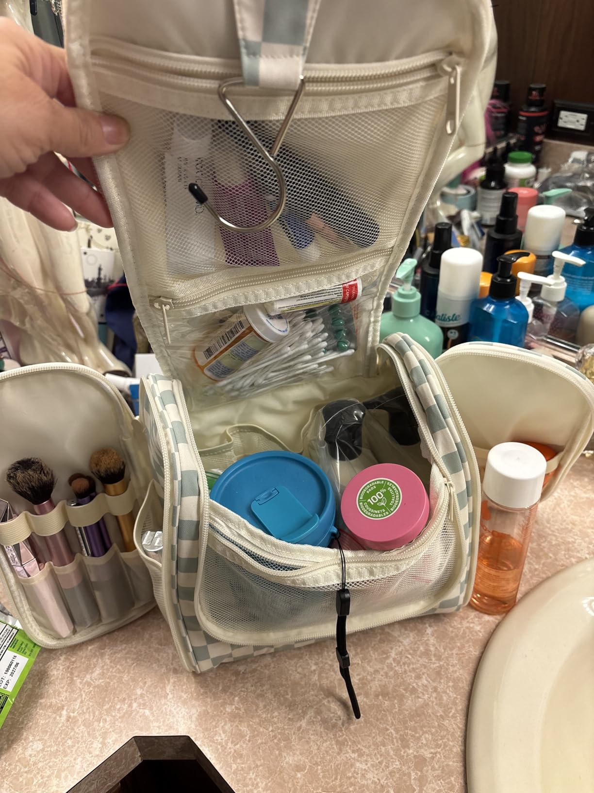 Narwey Hanging Travel Toiletry Bag for Women, Makeup Cosmetic Bag | Multiple Organizer Compartments for Travel-size Toiletries, Dry Wet Separation, Water-resistant & Durable for Travel Bathroom customer photo 1