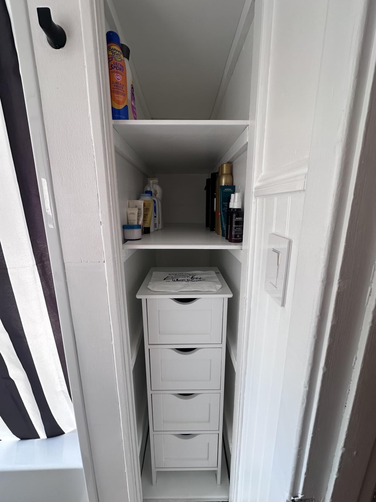 Bonnlo Skinny Bathroom Floor Storage Cabinet,White 12 Inch Wide Deep Small Storage Organizer with 4 Drawers, Wooden Modern Thin Free Standing Tower Cabinet w/ 4 Cute Drawers for Bathroom, Living Room customer photo 1