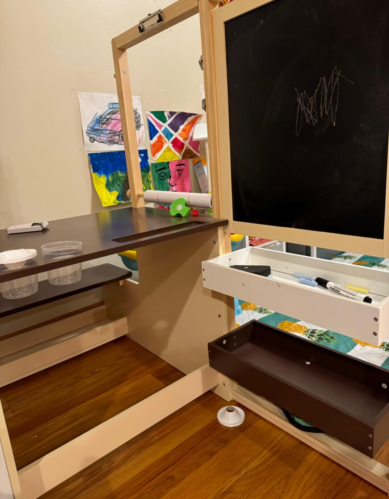 Costzon Easel for Kids, Wooden Art Center with Double-Sided Blackboard & Whiteboard, Paper Roll for Drawing, Crafts, Writing, Toddler Activity Table with Storage customer photo 1