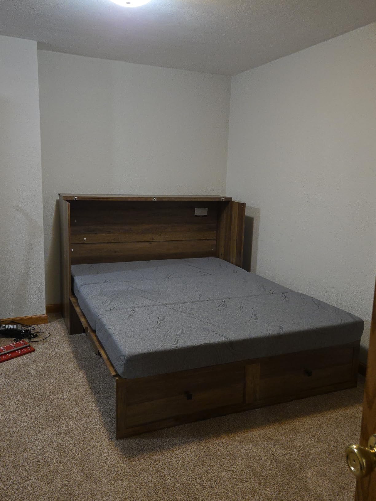 AMERLIFE Queen Murphy Bed with Storage & Charging Station | Rustic Grey Wood Murphy Cabinet, Farmhouse Foldable Platform Bed, Large Drawer, Noisy Free, Guest Bedroom & Living Room customer photo 2