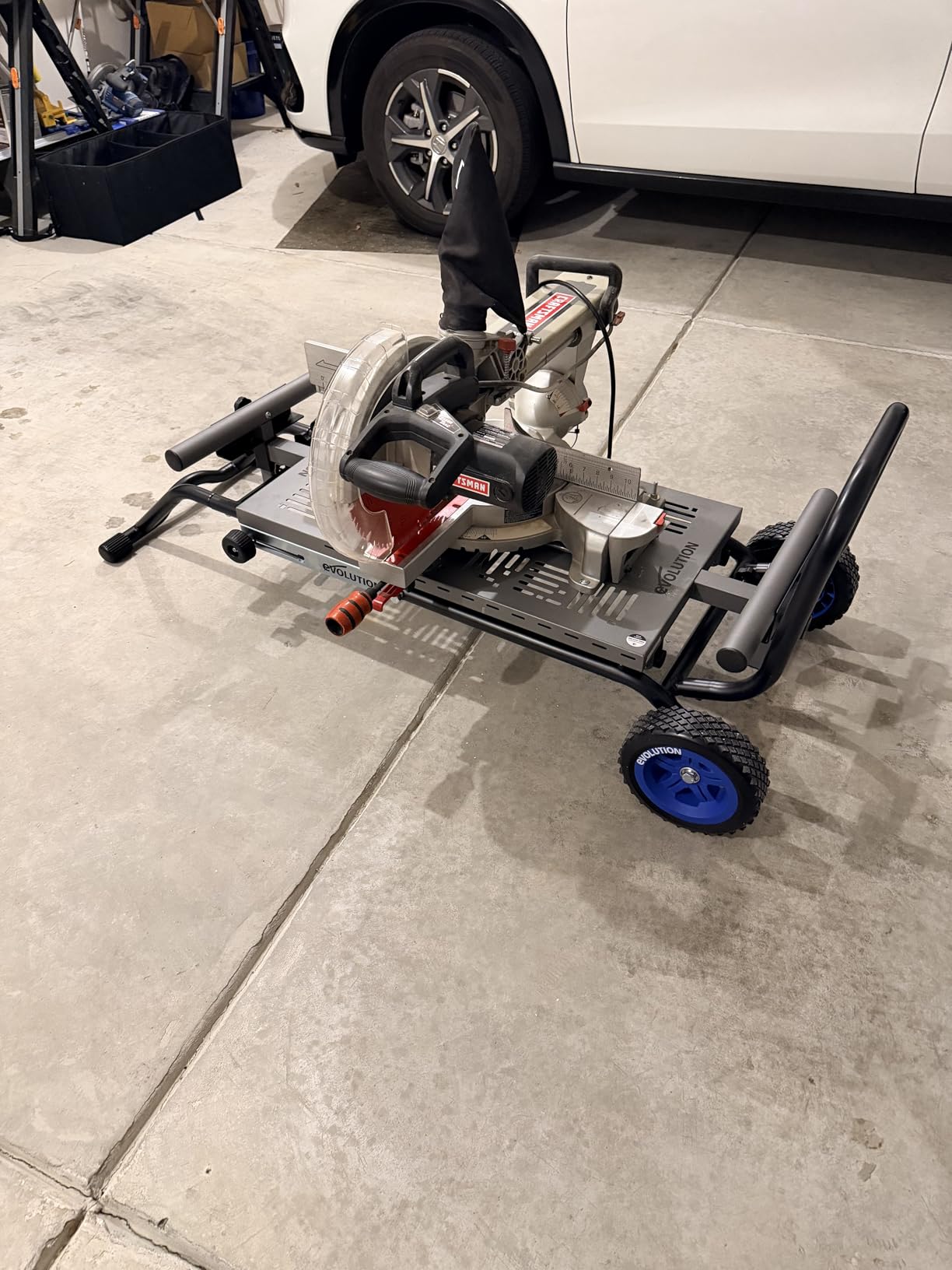 EVOLUTION MCSSTAND Mitering Chop Saw Stand with Powerlift Assist, Heavy-Duty Steel Frame, All-Terrain Wheels customer photo 1