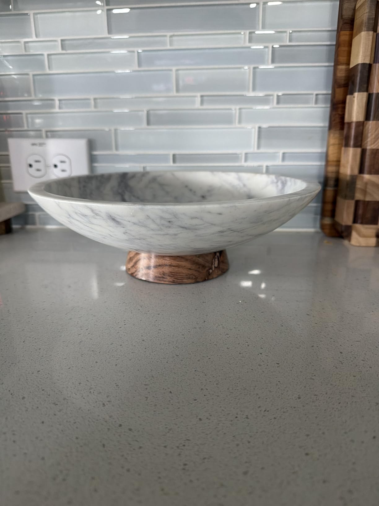 Cork & Mill Marble Decorative Bowl with Acacia Wood Pedestal, 11 Inch | Handcrafted Natural Stone Fruit Bowl for Kitchen, Potpourri, Catch All for Entryway, Dining Table Centerpiece Decor customer photo 2