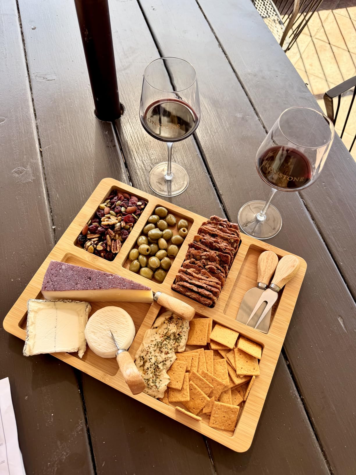 Charcuterie Board with Lid and Handle - Portable Travel Design Bamboo Cheese Board Set with 4 Cheese Tools, Gift for Housewarming, Weddings, Picnics(8 Compartments, White) | Serving Board with 4 Cheese Tools for Kitchen, Picnics Party, Weddings, Housewarming Gift customer photo 1