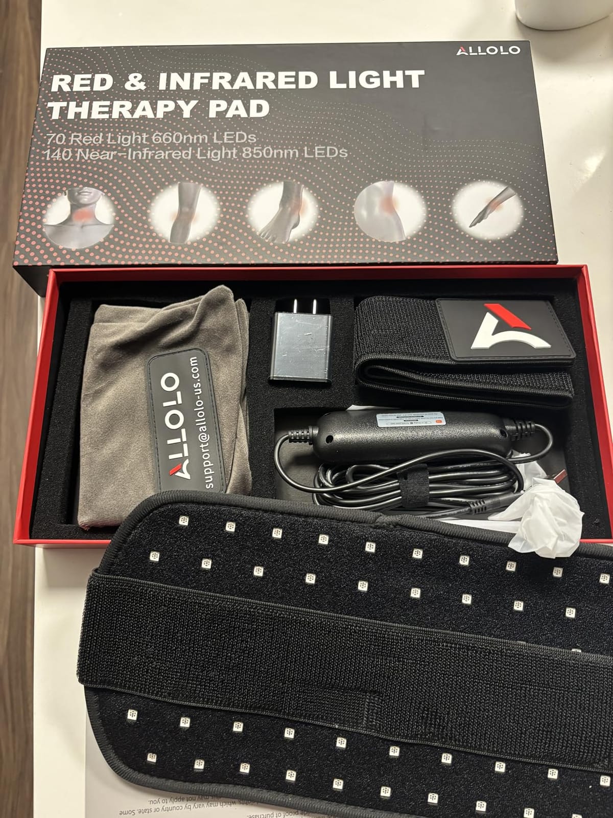 ALLOLO Red Light for Body, 3 in 1 LEDs Red Light Belt with Timer Remote Control, 660nm 850nm Infrared Light Pad for Body Waist Shoulder Knee, 12.6