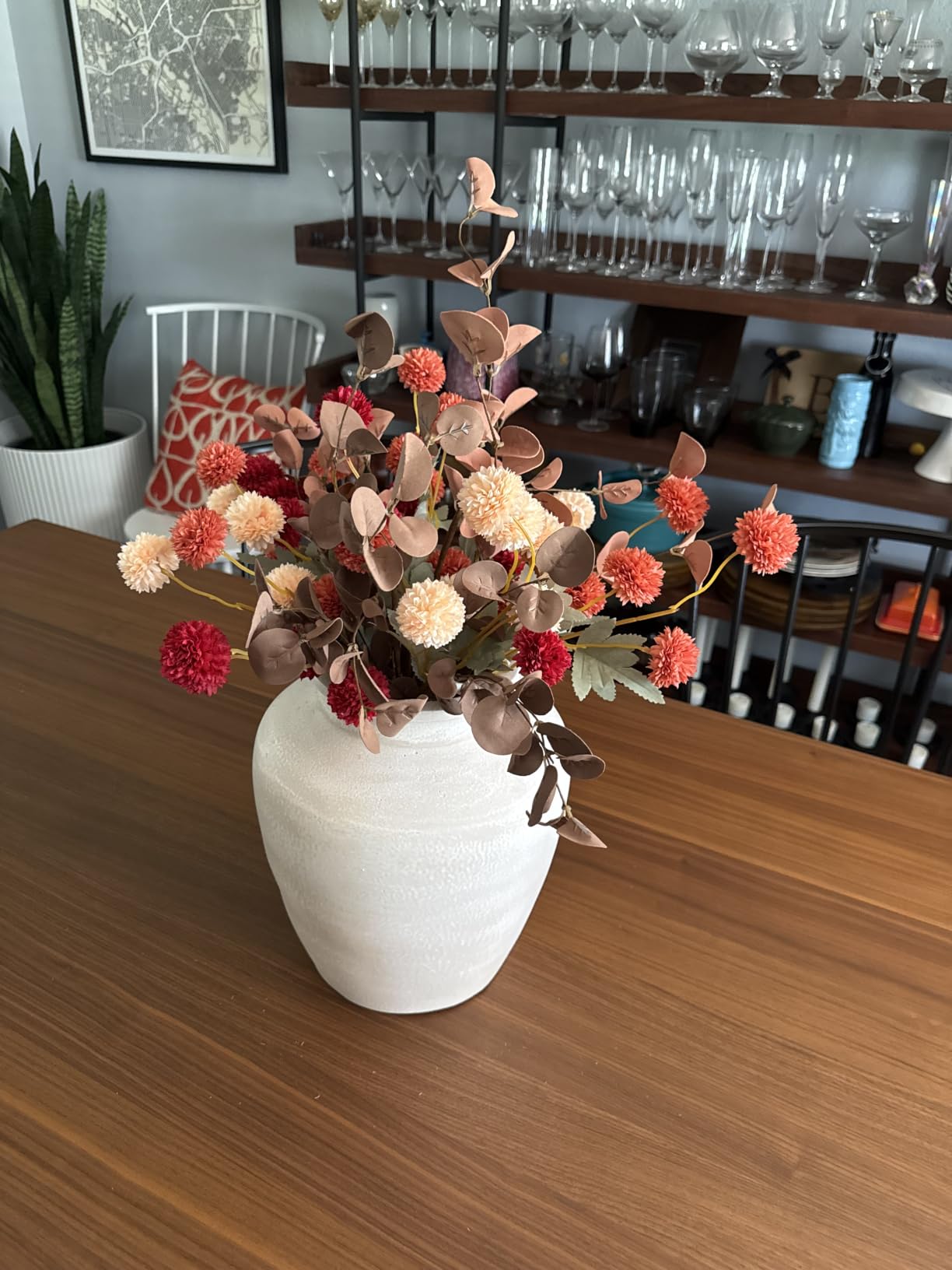Beige Silk Flower Arrangements Decor, Large Floral Centerpieces For Tables | 22 Long Stems Fake Mums + Eucalyptus + Wild Flowers in Bulk, Artificial Flowers Coffee Dining Table Home, Faux Mums Flowers customer photo 1