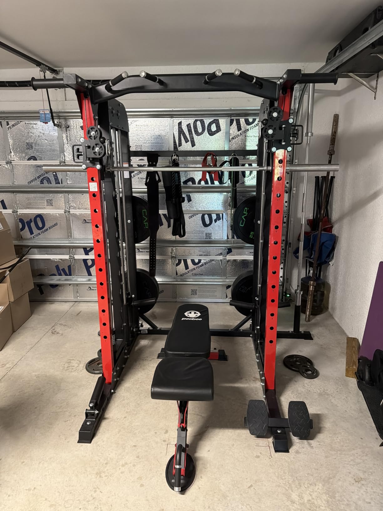 pooboo Power Cage Smith Machine with 2000LB Squat Rack Cable System, LAT Pulldown and Dual Pulley Cable Crossover with All-in-One Home Gym Machine, Adjustable Stations and Training Attachments customer photo 1