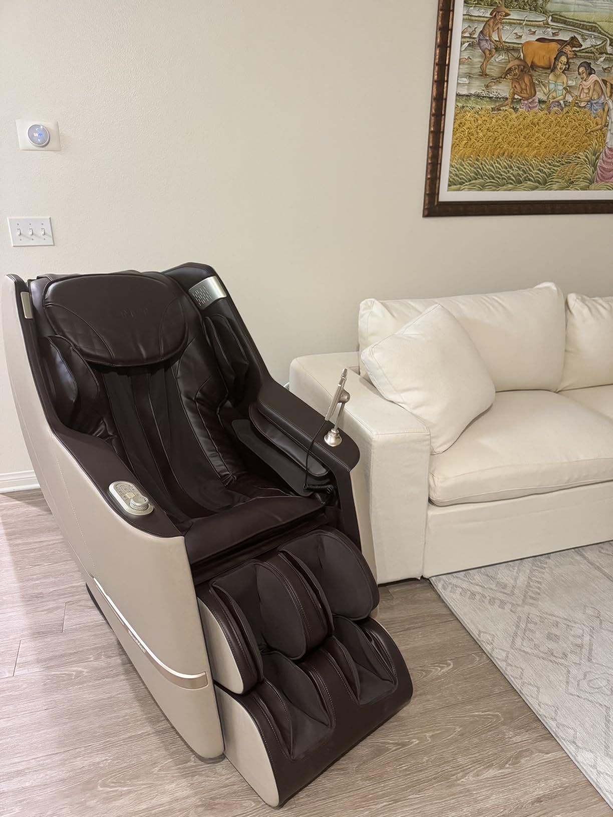 iBooMas Massage Chair Full Body Upgrade 20 Auto Modes Zero Gravity SL-Track | Extendable Footrest, Body Scan, 7 Manual Techniques, Foot Rollers, Heat Therapy, Airbags, Bluetooth, APP (Beige& Brown) customer photo 1