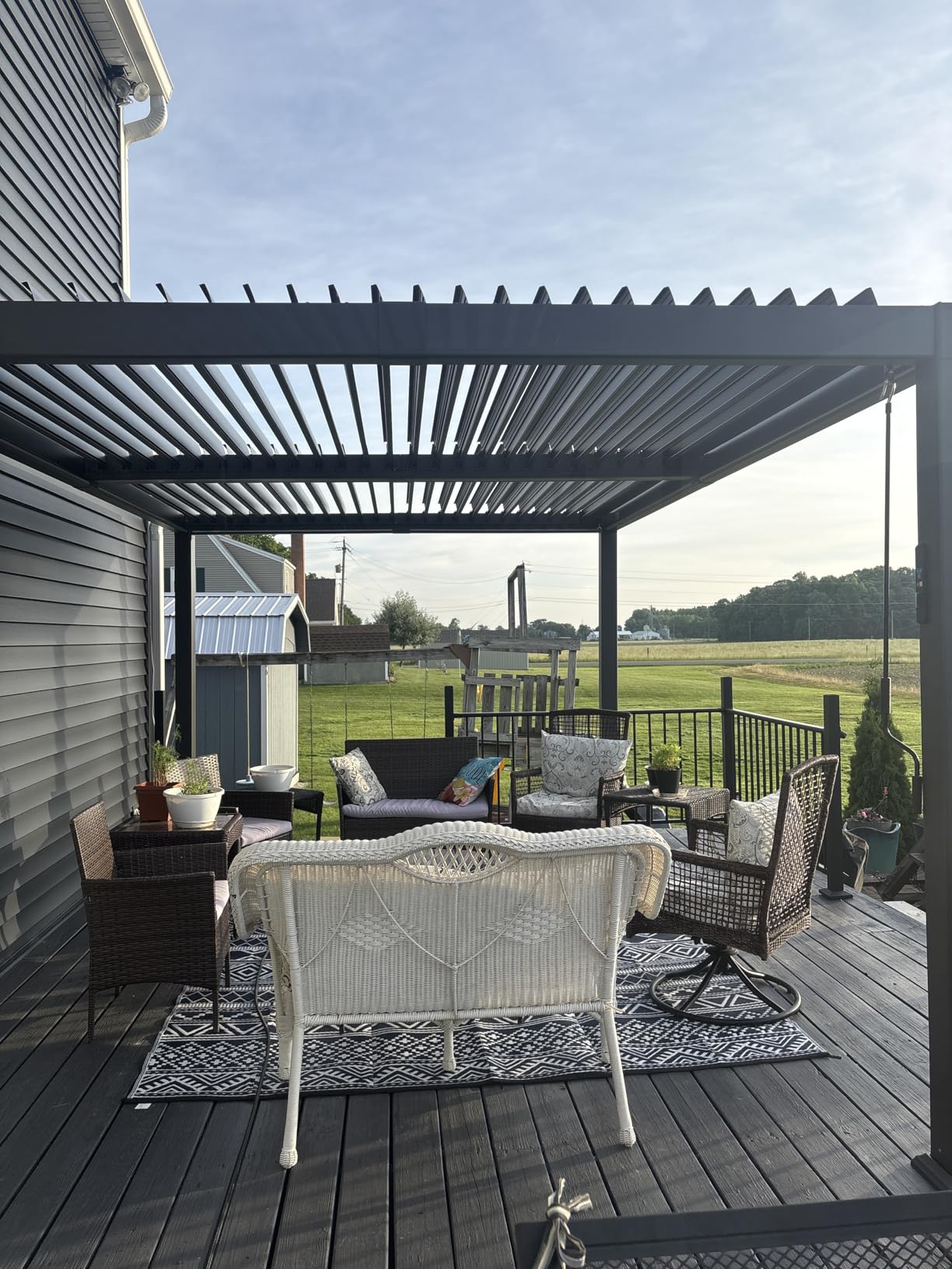 PURPLE LEAF 92KS Louvered Pergola 11.5' x 17.5' with LED Strip Light, Gray | 0-85° Adjustable Roof, Rust-Resistant Aluminum, 70MPH Wind Resistant, Low Maintenance Durability, Hidden Drainage System customer photo 1