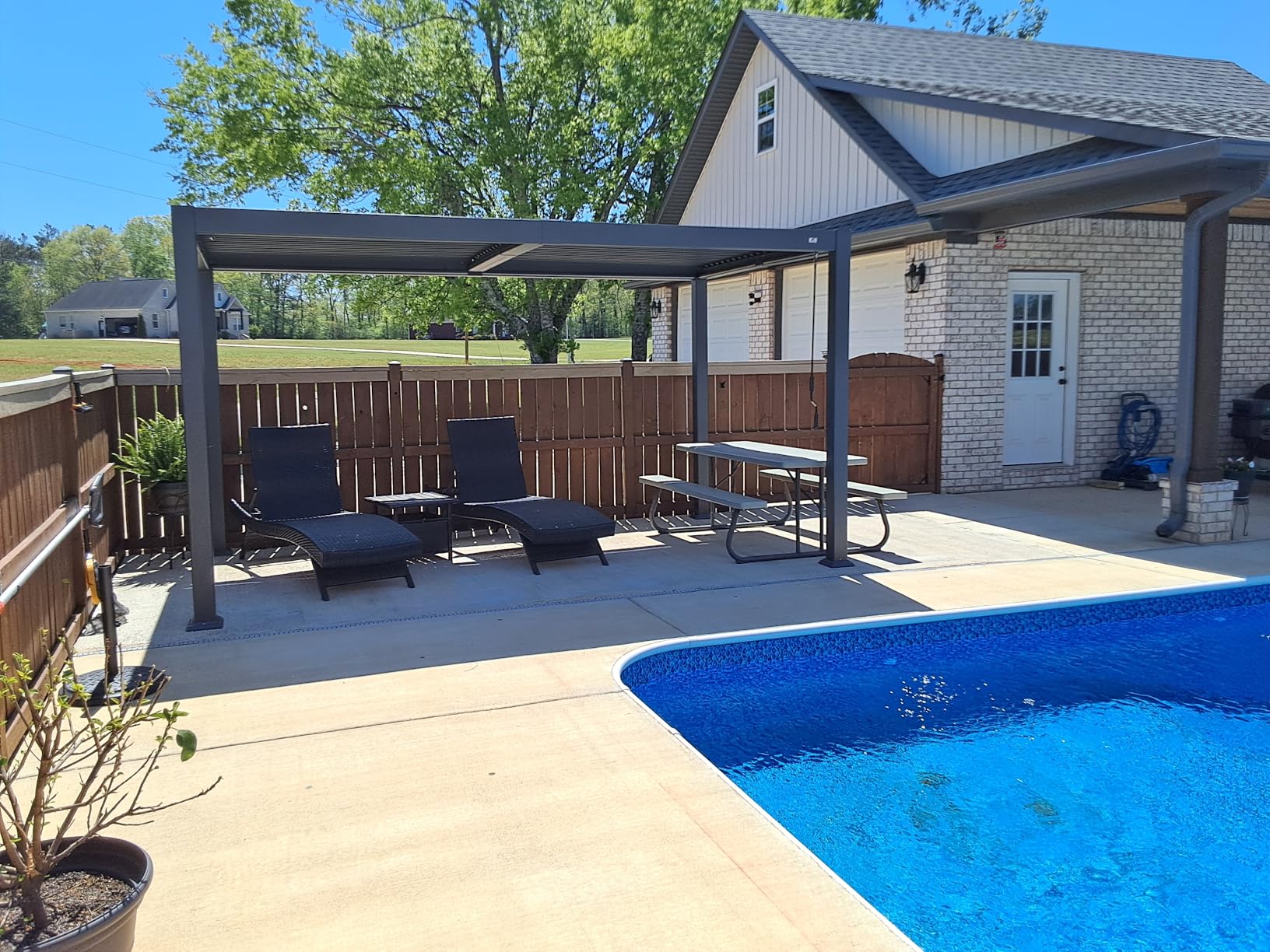 PURPLE LEAF 92KS Louvered Pergola 11.5' x 17.5' with LED Strip Light, Gray | 0-85° Adjustable Roof, Rust-Resistant Aluminum, 70MPH Wind Resistant, Low Maintenance Durability, Hidden Drainage System customer photo 2