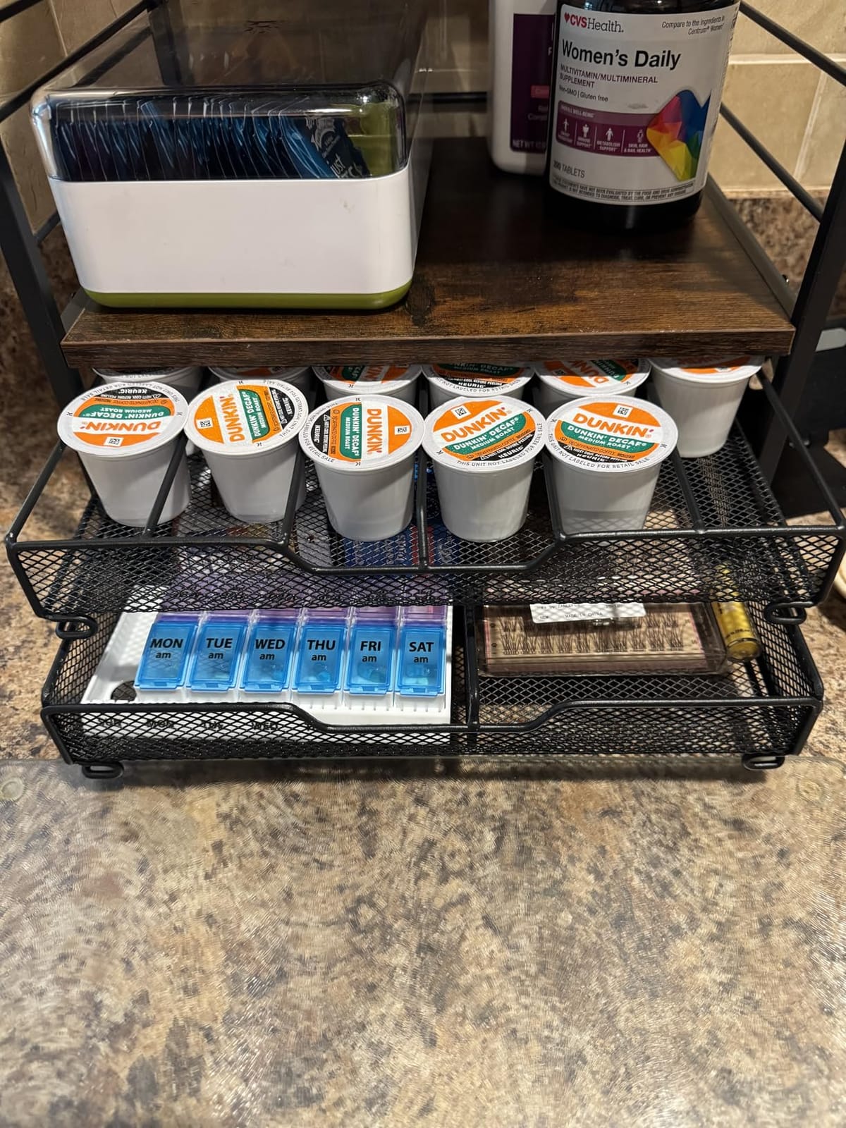 Plaviya Coffee Bar Organizer Coffee Station K Cup Holder for Countertop | 30 Coffee Pods Organizer, Mug Holder with 12 Hooks, 2 Drawers, Multifunctional, Kitchen, Dining Room, Office, Rustic Brown customer photo 2