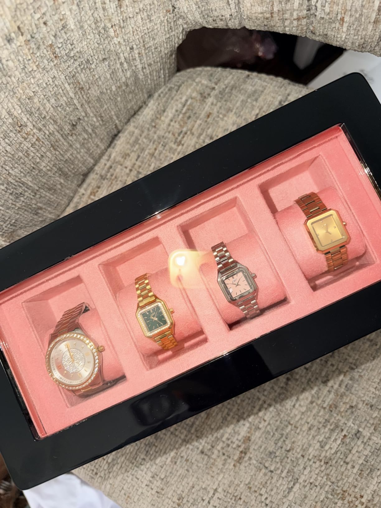 ROTHWELL 4 Slot Leather Watch Box with Valet Drawer - Luxury Case Display Jewelry Organizer, Locking Display Case Holder with Real Glass Top - Watch Box Organizer for Men & Women (Tan) customer photo 1