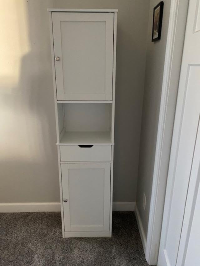 Walsunny Tall Bathroom Storage Cabinet with 6 Adjustable Shelves, White | Anti-Tip Safety, Waterproof MDF, 2 Doors + 1 Drawer, Easy Assembly, for Bathroom/Living Room/Kitchen customer photo 2