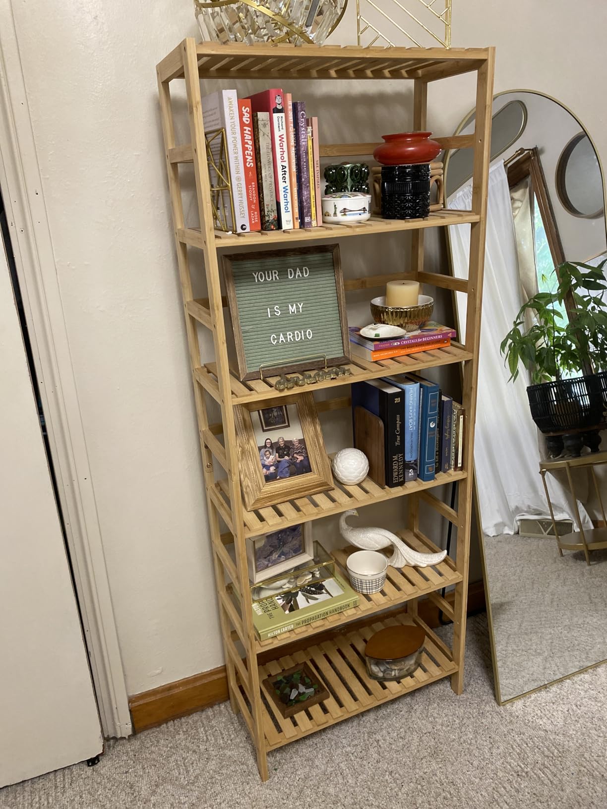 VEVOR 4-Tier Bamboo Ladder Shelf, Trapezoid Open Bookcase, Display Storage Rack Organizer, Freestanding Flower Plant Stand, Ladder Bookshelf Ideal for Bathroom, Bedroom, Office, Study, Natural customer photo 1