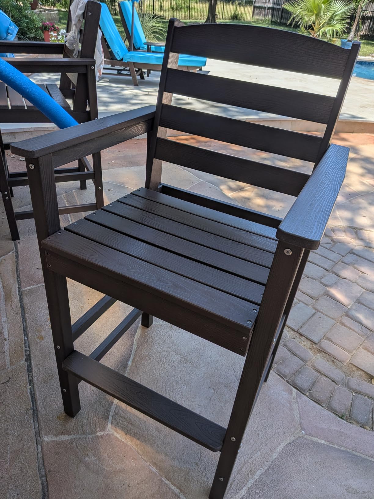 SERWALL 2-Pieces Tall Adirondack Chairs, HDPE Balcony Barstools Set, Blue | Oversized Outdoor Bar Height Barstools Widened Chairs of 2, High Top Bar Chairs Set for Bistro, Poolside, Garden customer photo 2