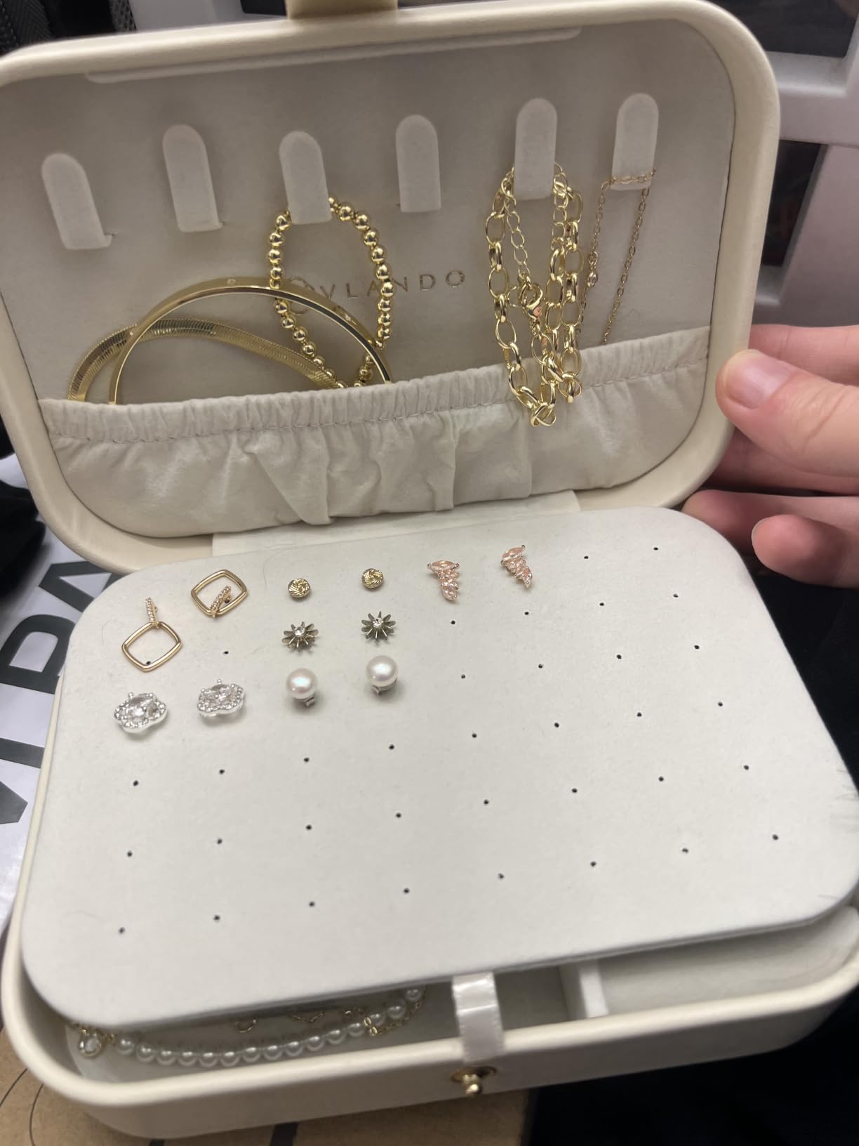 VLANDO Travel Jewelry Case, Portable Jewelry Earring Box Organizer - PU Leather Small Necklace Storage for Vacation, Secure Closure, Travel Essentials, Bridesmaid Christmas Gift for Women Girls customer photo 2