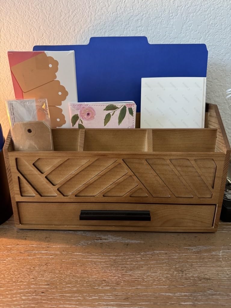 dreampossible Brown Wood Desk Organizer and Accessories with Drawer, Bill Mail Organizer and File Mail Holder for Office Supplies, Modern Desk Accessories & Workspace Organizers for Desk Organization customer photo 2