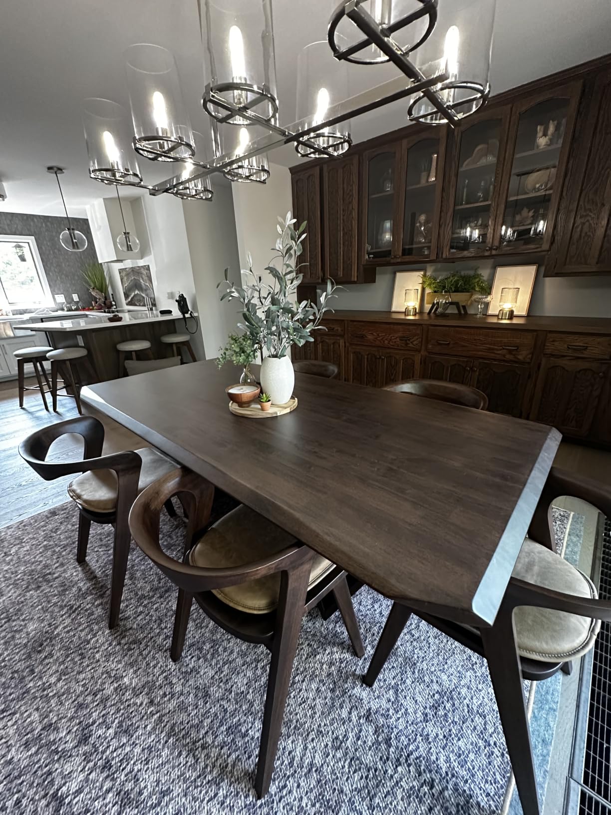 Furniture of America Nazaen III Mid-Century Modern Solid Wood 7-Piece Live Edge Dining Set, 82.5 Inch Brown Table with Upholstered Chairs, Rich Walnut customer photo 1