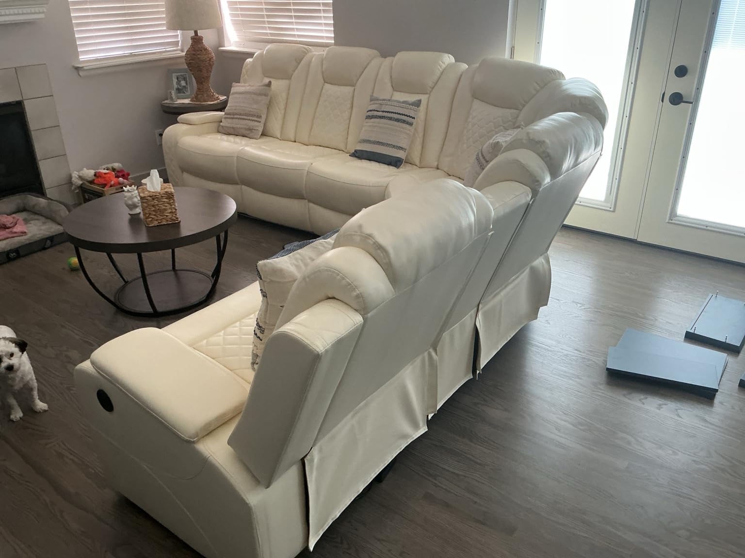 Breathing Leather Reclining Sofa Set, Power Recliner Sectional Couch with LED Light, Modern Living Room Furniture Set, Reclining Sectional Couch Set with USB Port/Storage for Home/Home Theater customer photo 1