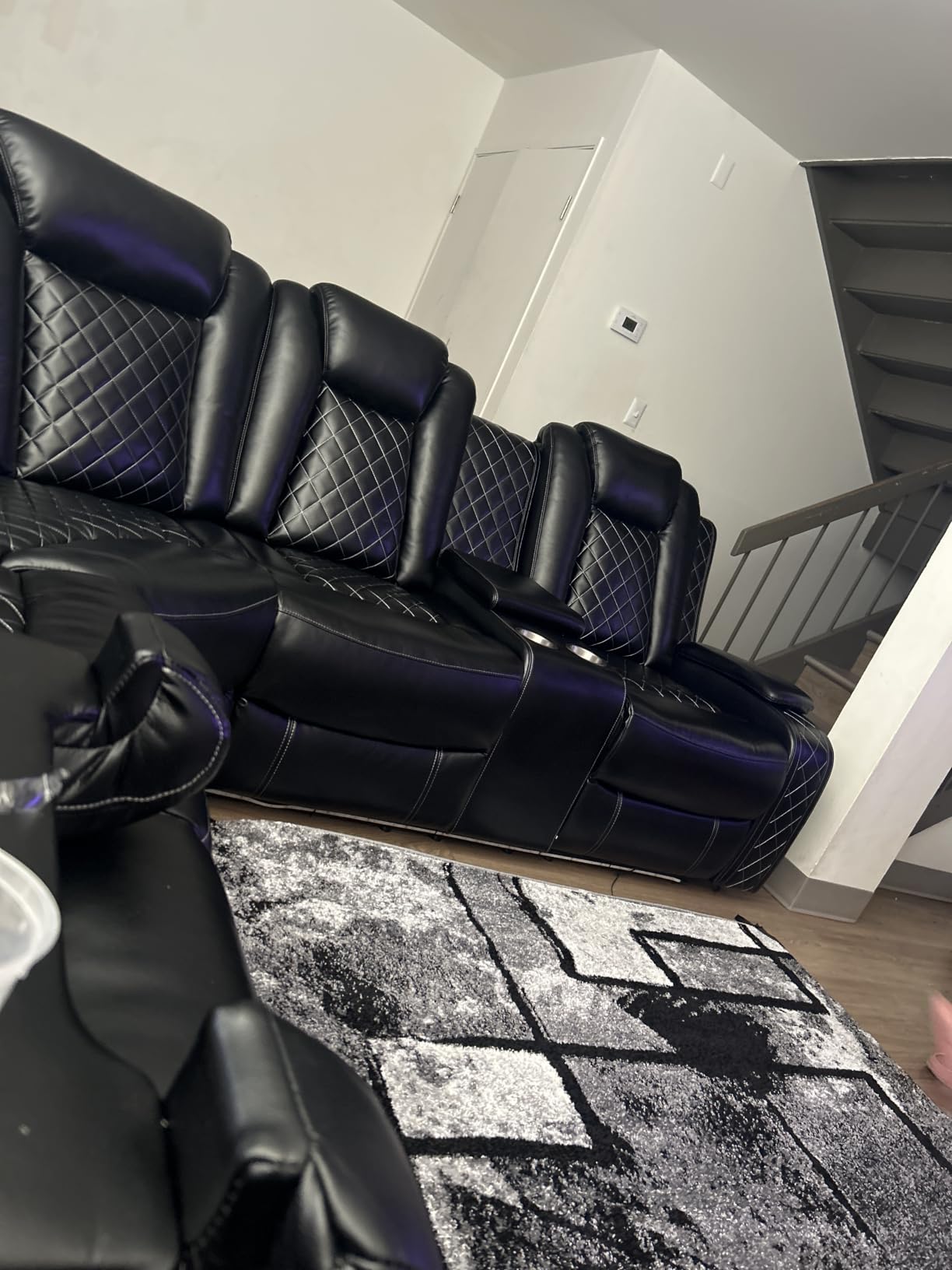 Breathing Leather Reclining Sofa Set, Power Recliner Sectional Couch with LED Light, Modern Living Room Furniture Set, Reclining Sectional Couch Set with USB Port/Storage for Home/Home Theater customer photo 2