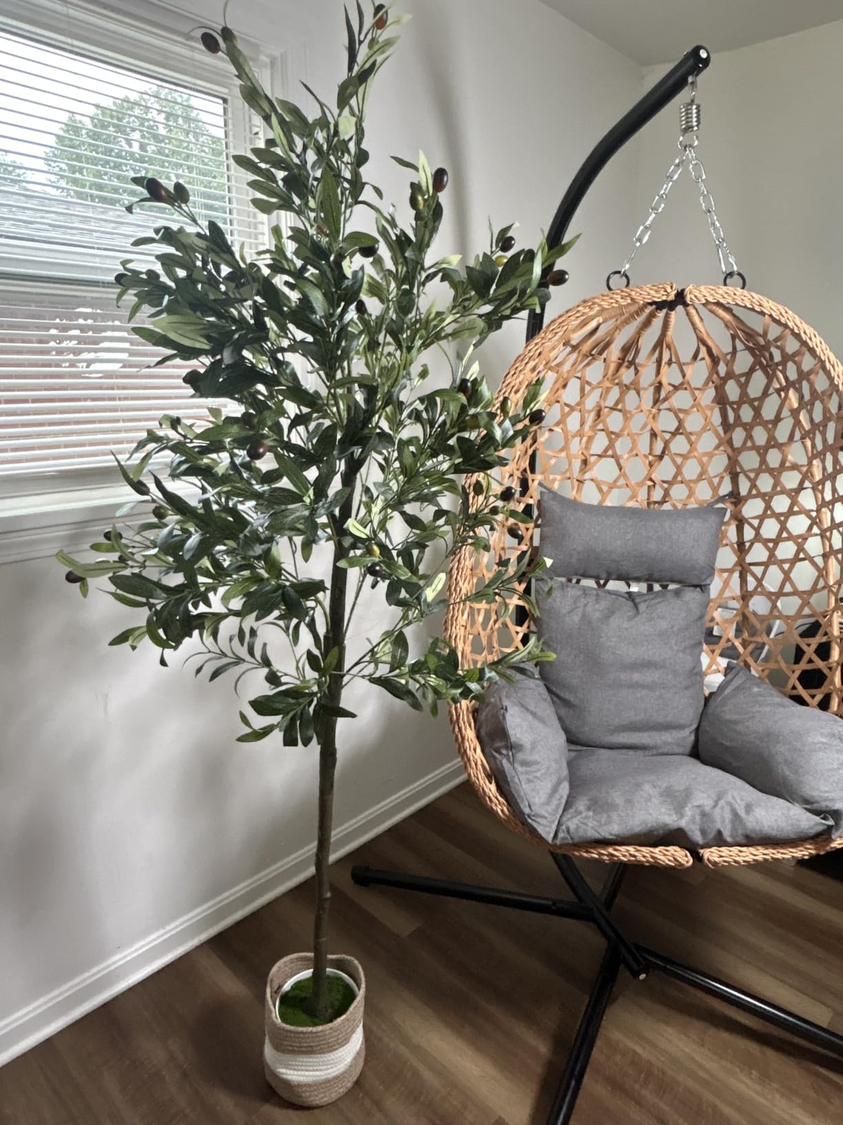 6FT Artificial Olive Tree Indoor Tall Faux with Planter&Basket | Large Fake Olive Silk Trees Realistic Olive Plants with Branches and Fruits for Home Decor Office Living Room customer photo 2