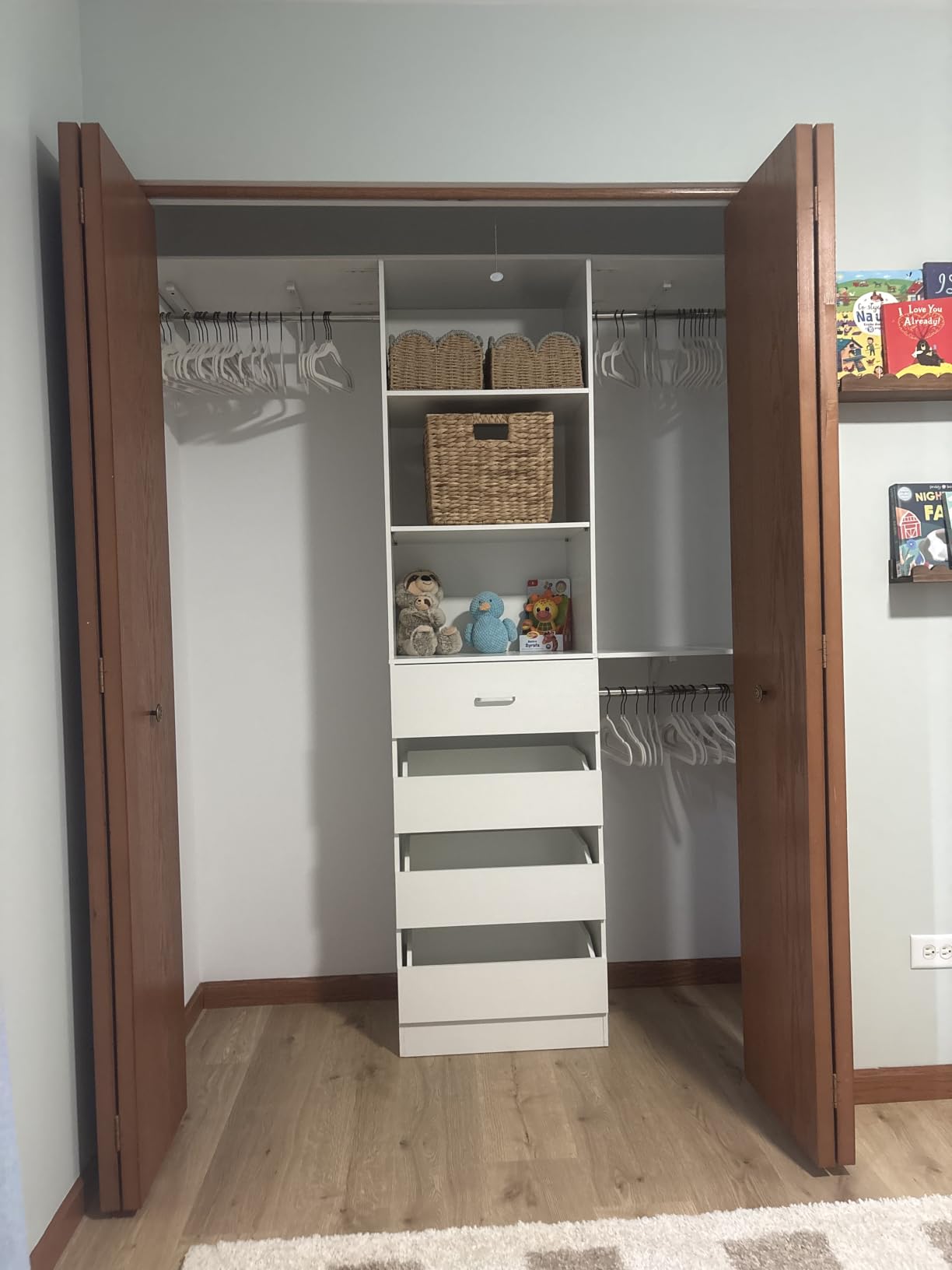 Aheaplus Closet System with 4 Drawers, 8FT Wood Closet Organizer System | 96