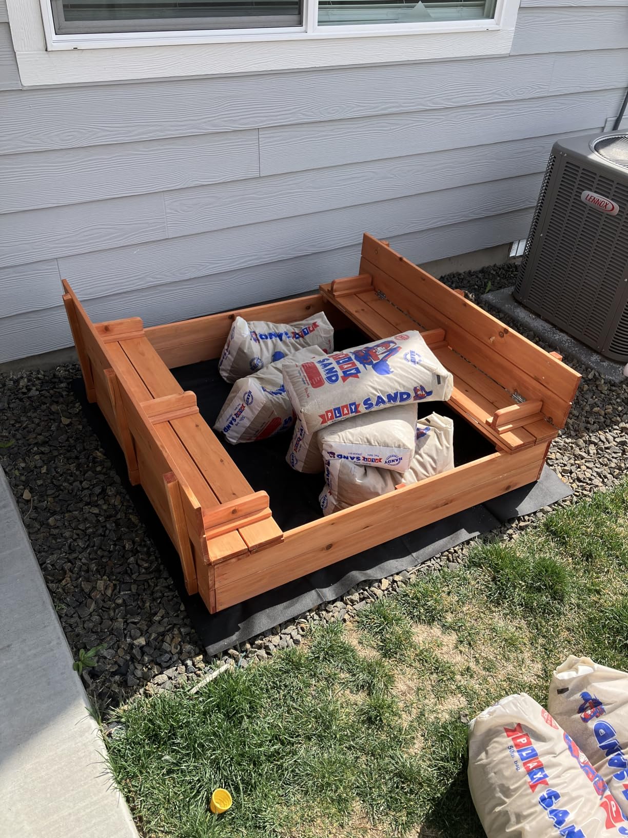Large Wooden Kids Sandbox with Lid - Outdoor Sand Box for Kids with Cover Sand Protection, Foldable Bench Seats and Bottom Liner customer photo 2