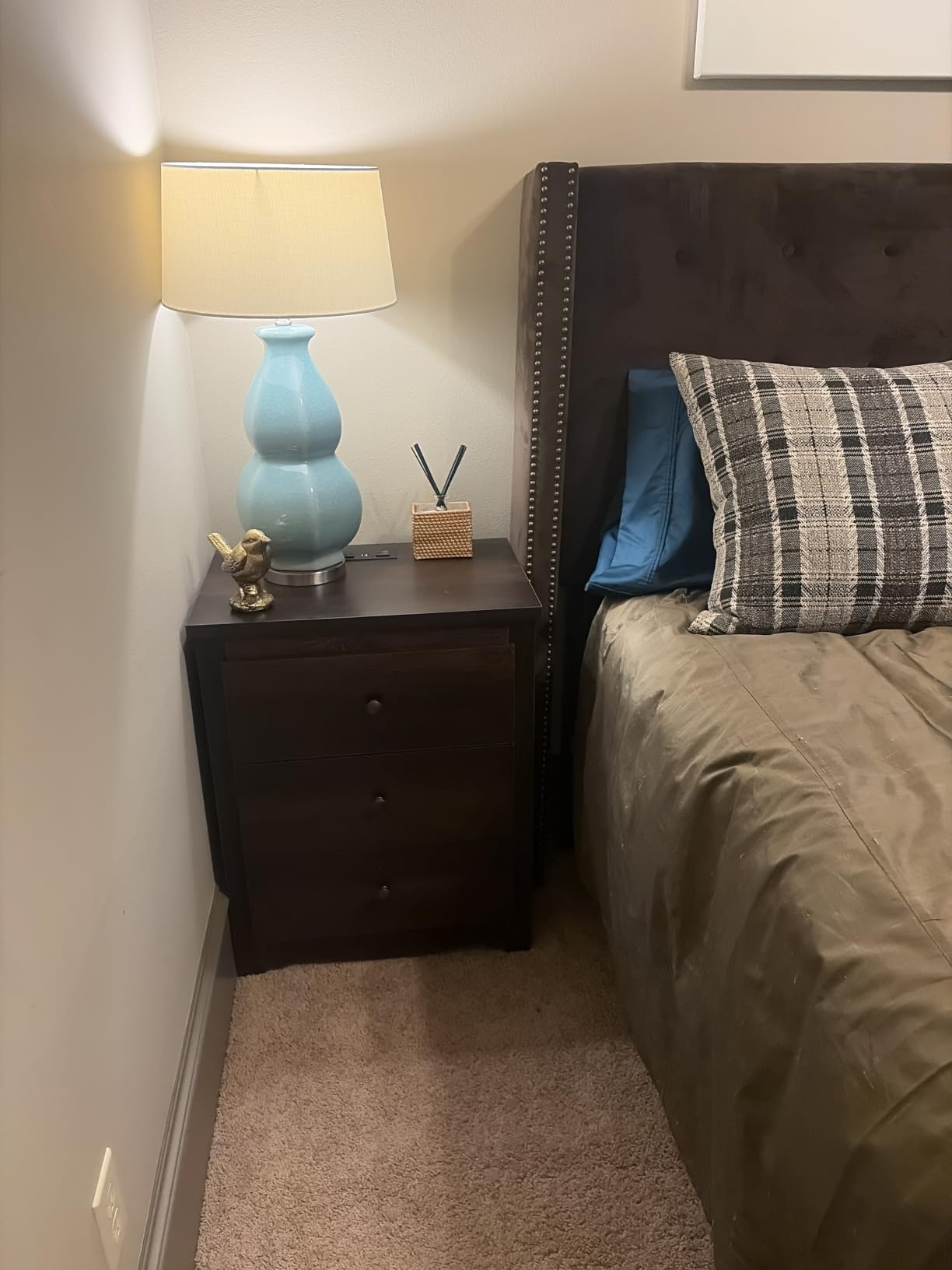WLIVE Tall Nightstand with Charging Station, Wood Night Stand with 3 Drawers Storage, Bedside Table End Side Tables with 2 USB Ports and Outlets, Espresso customer photo 1