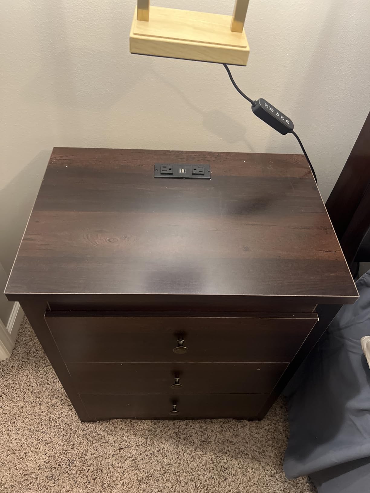 WLIVE Tall Nightstand with Charging Station, Wood Night Stand with 3 Drawers Storage, Bedside Table End Side Tables with 2 USB Ports and Outlets, Espresso customer photo 2
