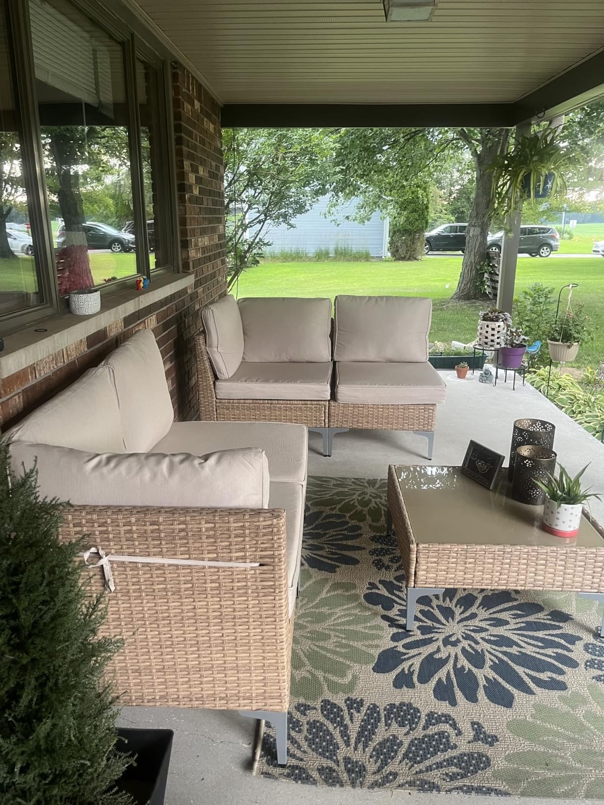 JOYURE 7 Piece Wicker Patio Furniture Set, Outdoor Conversation Sectional Sofa w/Coffee Table, All-Weather Outdoor Sofa with Thick and Anti-Slip Cushions for Deck, Poolside, Garden, Beige customer photo 1