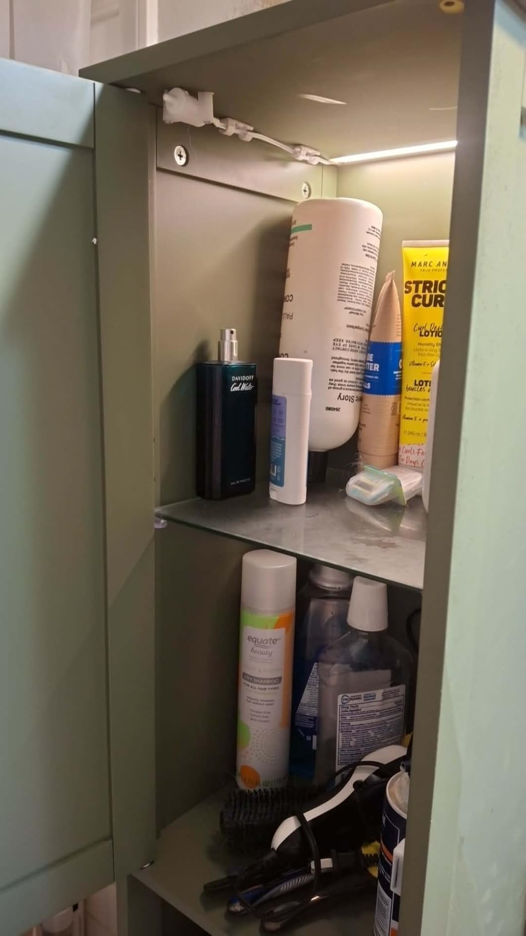 VASAGLE Tall Bathroom Cabinet with Lights, Slim Freestanding Bathroom Storage Cabinet with Adjustable Shelves, for Small Spaces, Modern, 15.7 Inches Wide, Forest Green UBBC766C01 customer photo 1