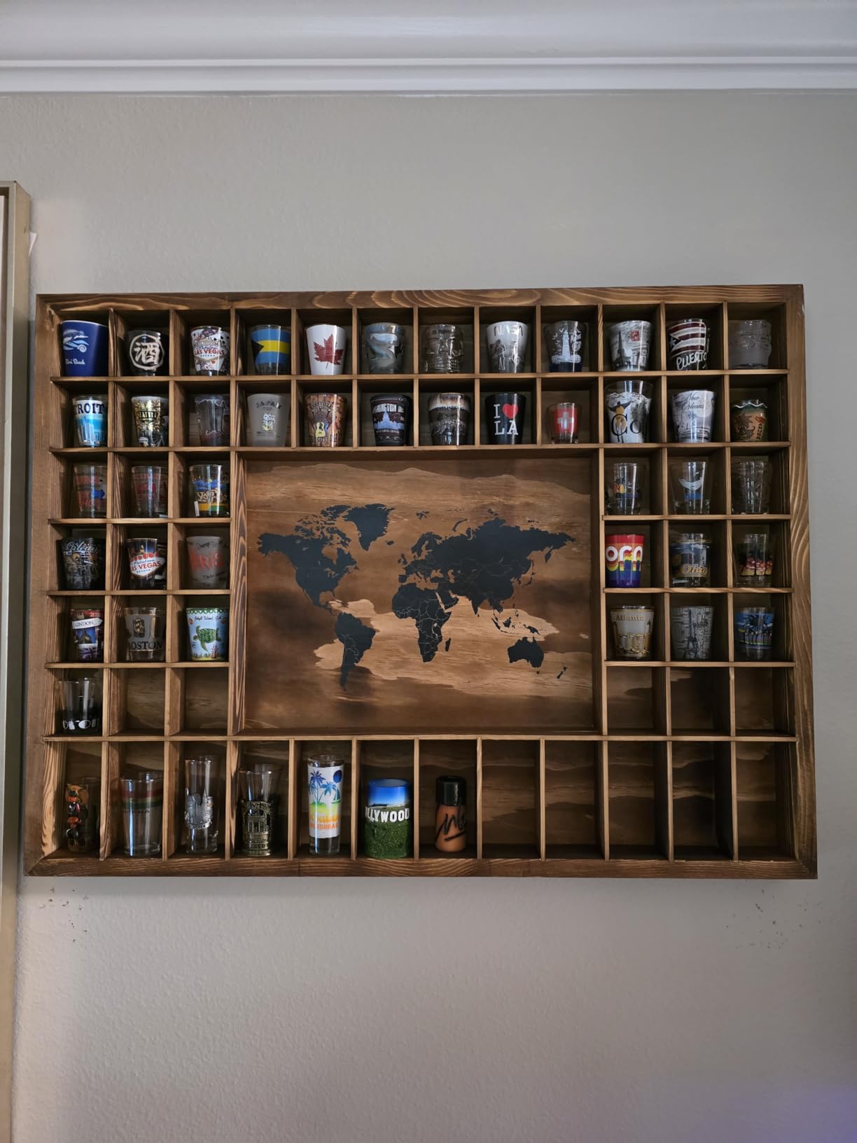 Large Shot Glass Display Case with World Map,60 Slots,34 X 26Inch customer photo 2